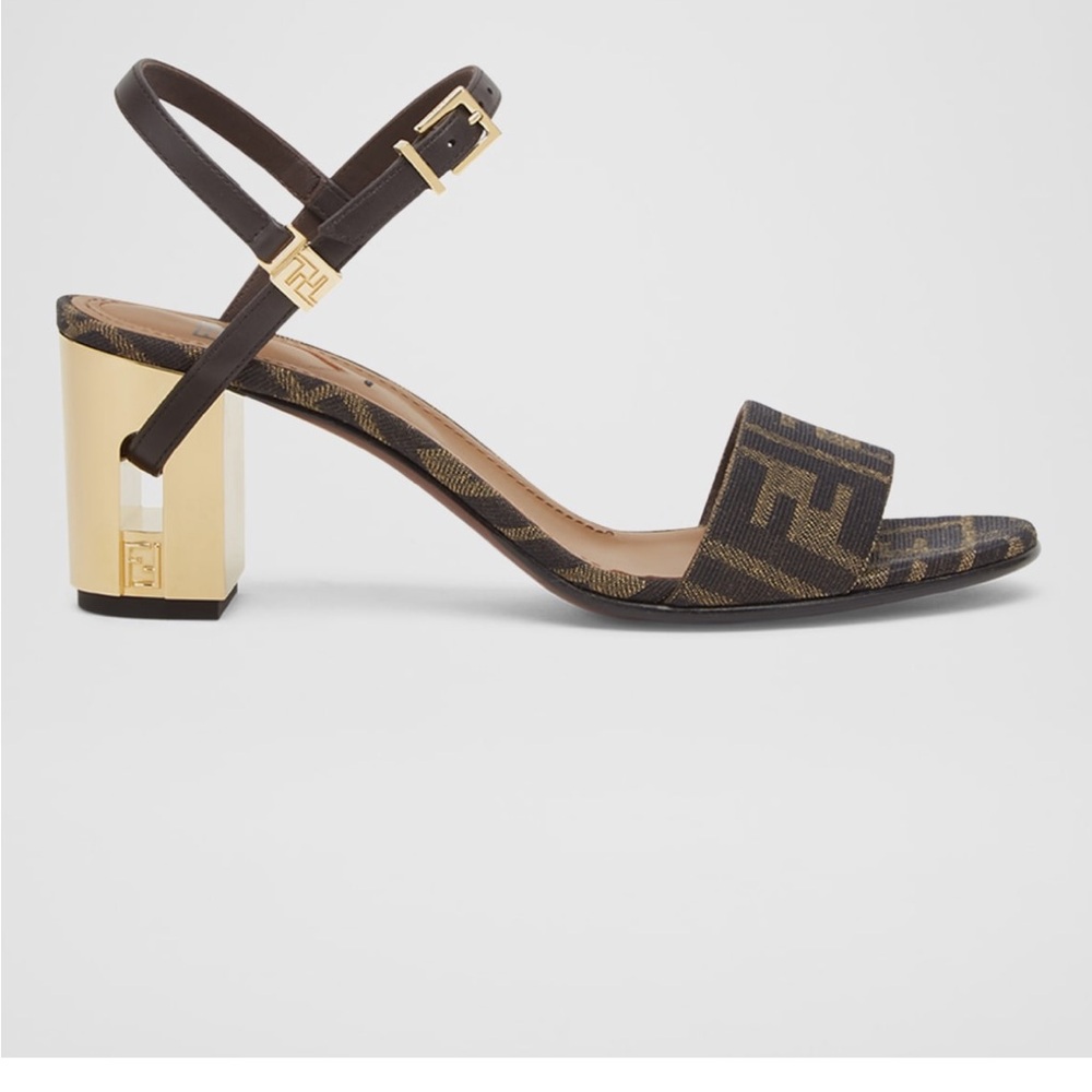 Fendi Delphina FG Jacquard Block Heel Sandals